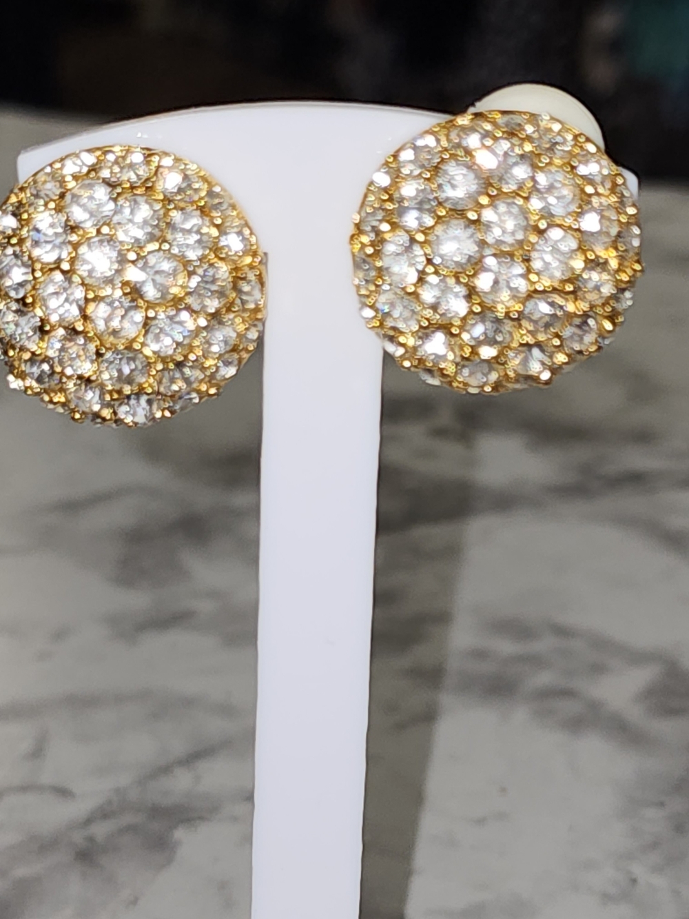 Vintage Gold Crystal Pavé Round Stud Earrings - Unbranded